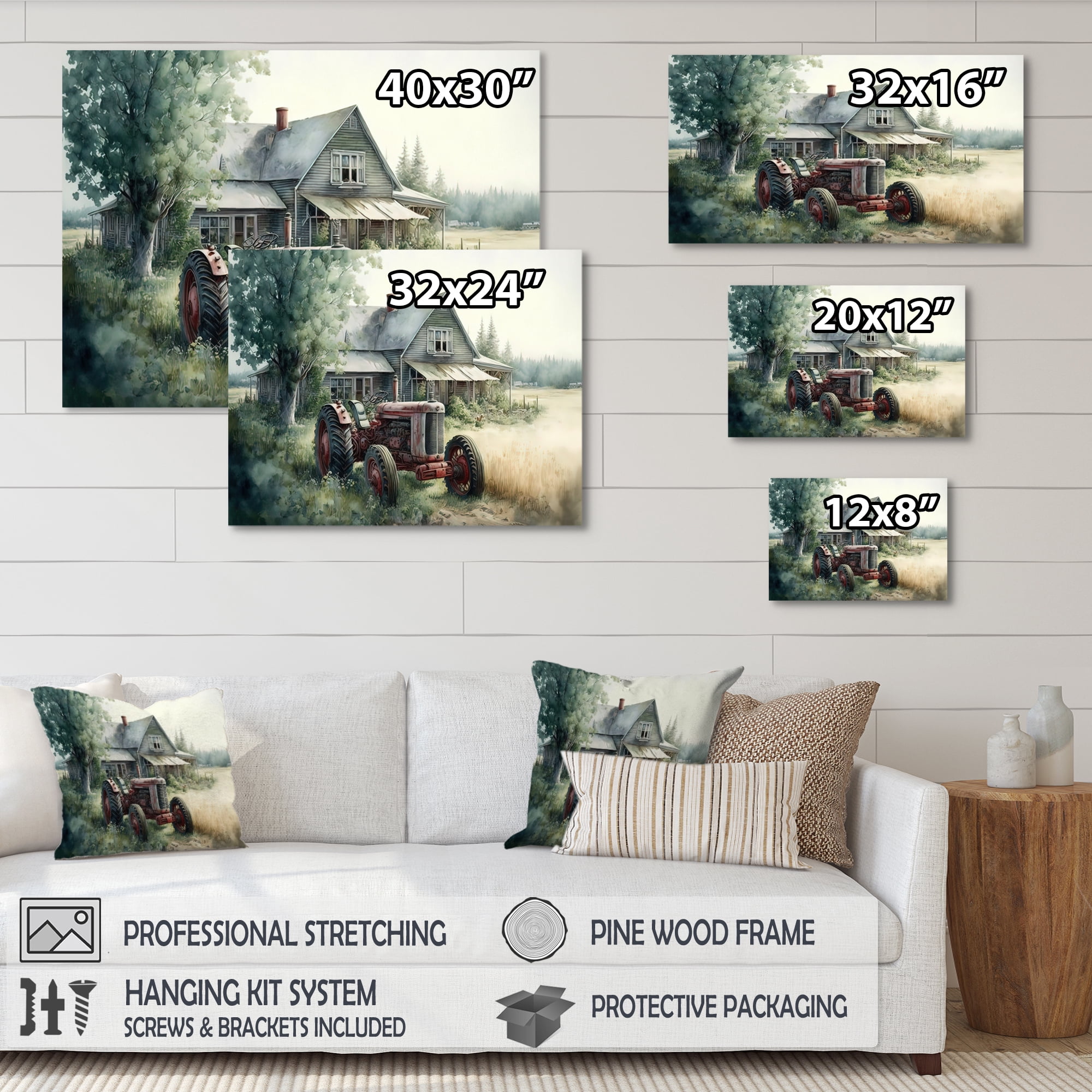 Designart Tractor In Barn I Canvas Wall Art
