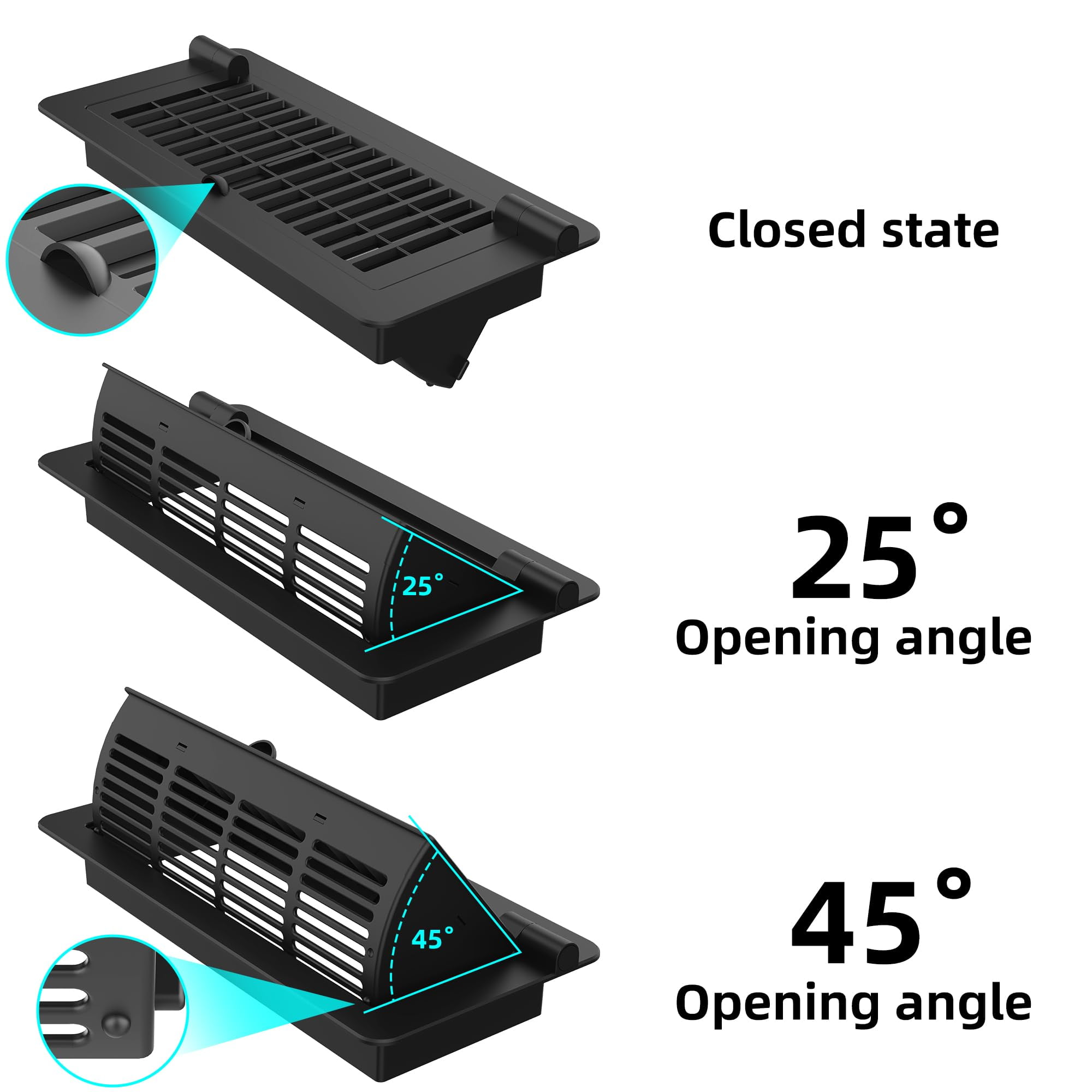 2Pack 2-in-1 Vent Deflectors & Floor Vent Covers, Adjustable Floor Register 4x10, Air Vent Deflector for Home Floor, Office, Ceiling, Tool-Free Install, Black,