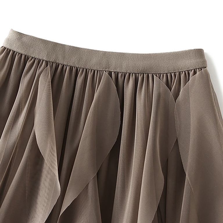 Women's Asymmetrical Tulle Skirt - High-Low Layered Midi With Elastic Waist, Fairy Style For Parties & Weddings