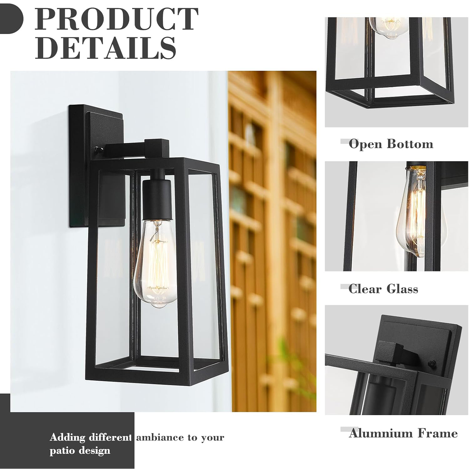 Emliviar Outdoor Wall Lantern, 13.8 Inch Exterior Porch Light in Black Finish with Clear Glass, WE212B BK