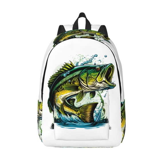Kuqiui Big bass fish Print Canvas Travel Laptop Backpack for Men Women,Business Work Rucksack College School Computer Bag Fits 15.6 Inch Notebook