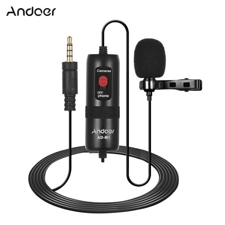 Andoer AD-M1 Omni-directional Condenser Microphone Lavalier Microphone with Foam Windscreen for iPhone Huawei Xiaomi Smartphone for DSLR Camera Camcorder Audio