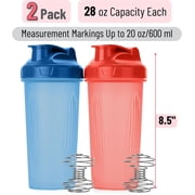 Mr. Pen- Shaker Bottles for Protein Mixes, 28 oz, 2 Pack, Red and Blue, Protein Shaker Bottle with Wire Whisk Ball, Shaker Cup