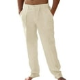 thumbnail image 3 of Solid Color Men Straight-Legs Casual Pants Male Drawstring Long Pants, 3 of 5