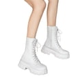 thumbnail image 4 of Women's Leather Platform Combat Boots Fashion Side Zipper Lace Up Chunky Lug Sole High Top Motorcycle Boots Comfort Waterproof Non-Slip Ankle Booties, 4 of 7