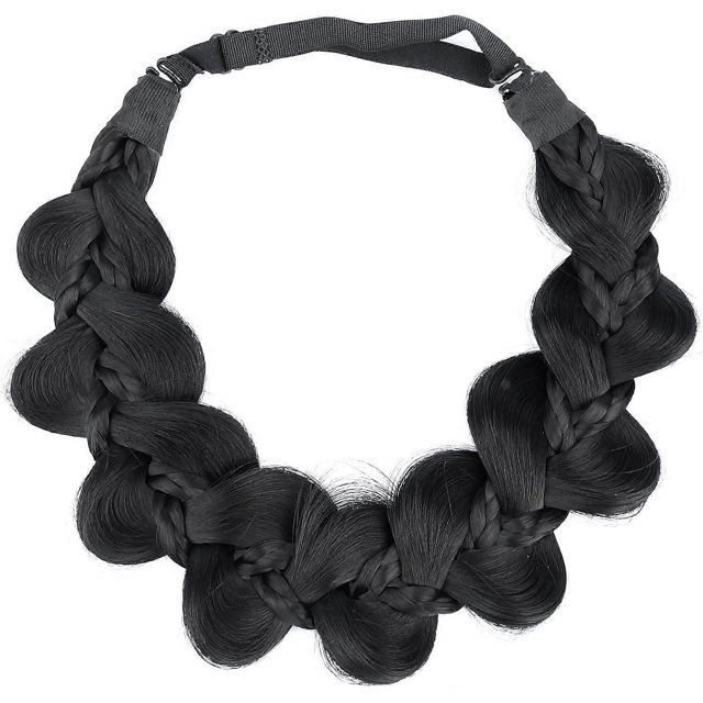 Bridal Hair Accessories Wide Kinky Fishtail Plaited Braids Headband Braided Synthetic Hair Elastic Stretch(Black)