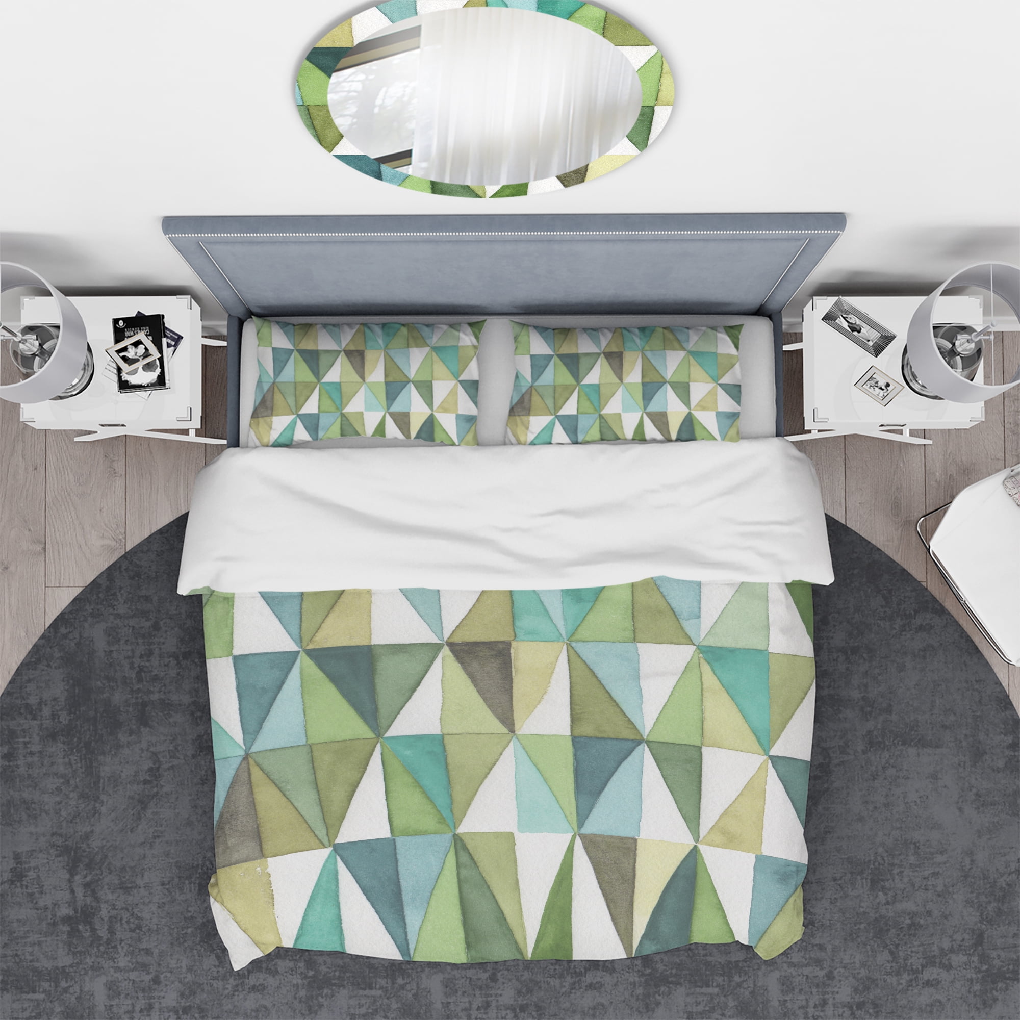 Designart 'geometric Green Triangle III' Geometric Duvet Cover Set
