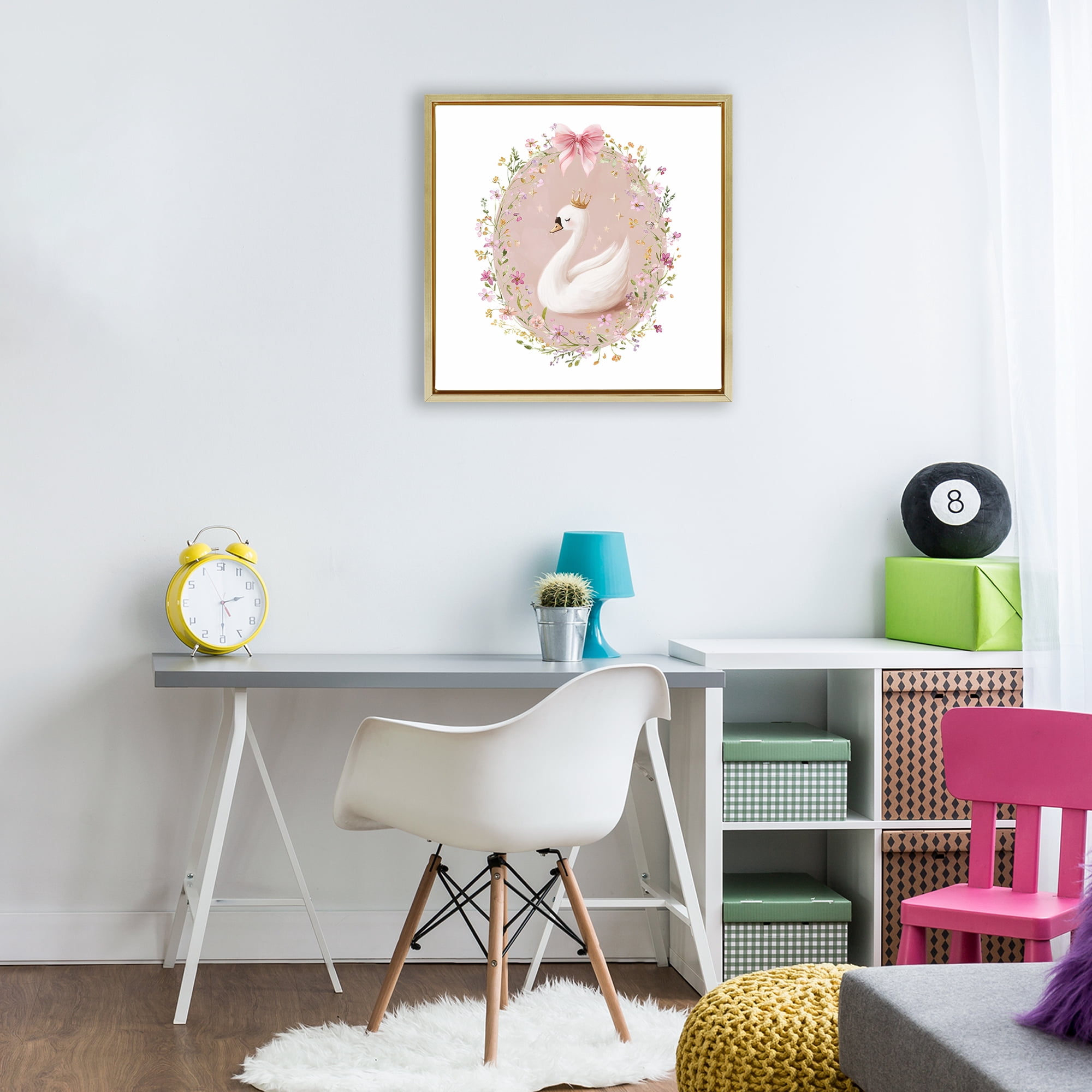 Stupell Industries Queen Swan with Florals Gold Framed Floater Canvas Wall Art, design by Christine Simpson Art