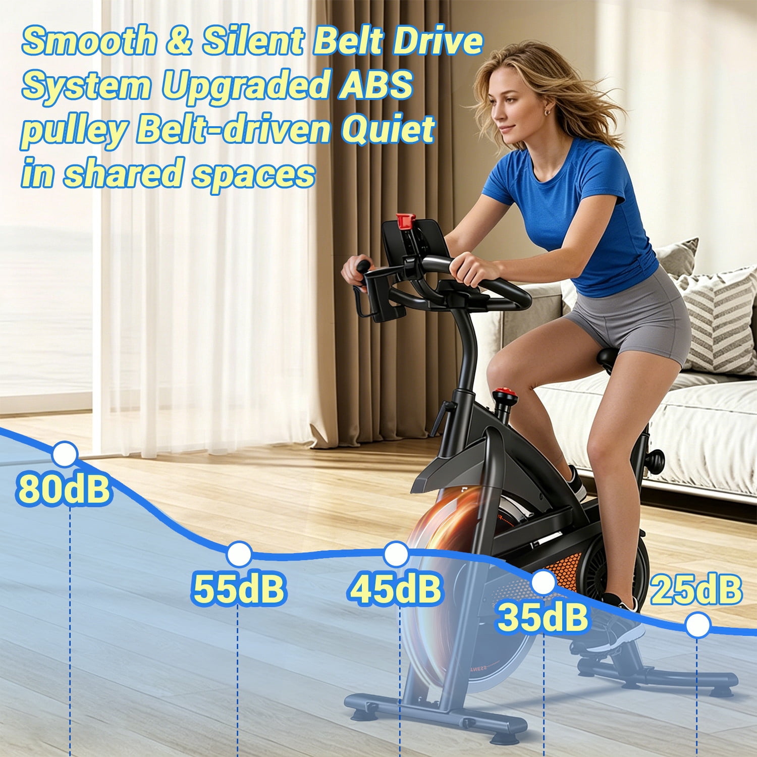 ROBORE Magnetic Indoor Cycling Bike, Adjustable Resistance, 300 lbs Capacity, Padded Comfort Seat for Home Use