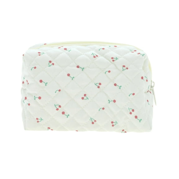 Unique Bargains 1 Pc Cherry Makeup Bag for Travel Vacation White Polyester