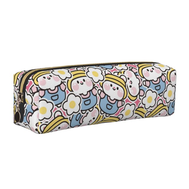 Balery Cute Rabbit Estuche de Lápices de Cuero Impreso, Estuche para Suministros de Arte, Estuche de Lápices con Cremallera, Estuche de Almacenamiento de Papelería