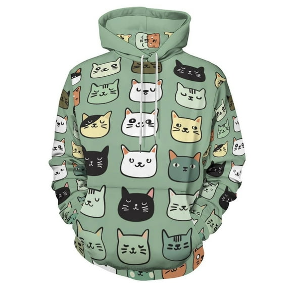 Cats Doodle Regular Fit Hoodie, Sporty Pullover Hooded Sweatshirt for Men Women S