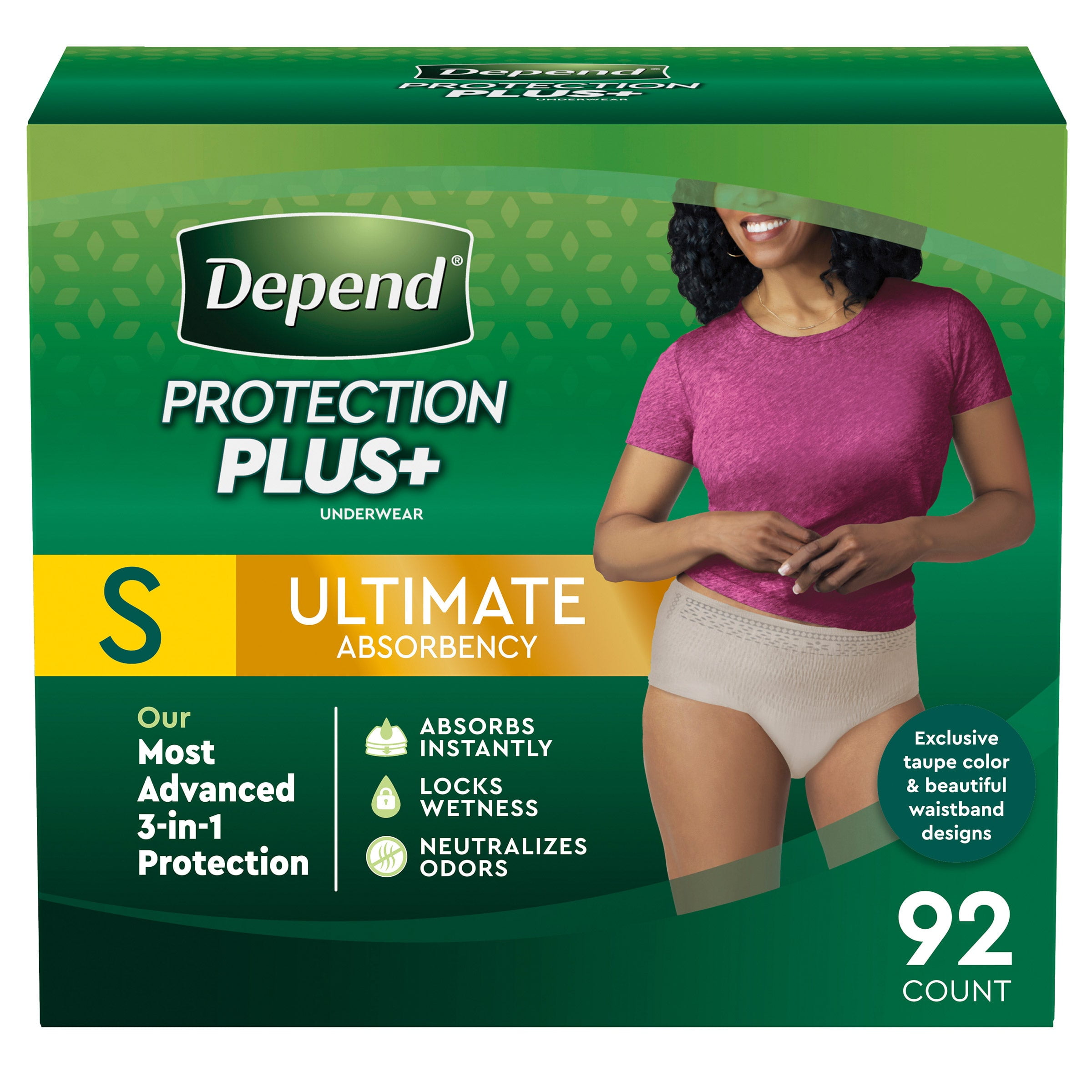 Depend Protection plus for Women Size Small 92 Ct Ultimate Absorbency