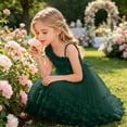 thumbnail image 5 of Green Off Shoulder Flower Girl Dresses for Wedding 1 Sleeve Tulle Summer Vintage Dresses 4-5 Years, 5 of 7