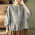 thumbnail image 2 of zbxnLI Women Plus Size Shirts Top Cotton Linen Short Sleeve Shirt Tops Summer Breathable Solid Color Blouse XL-4XL, 2 of 3