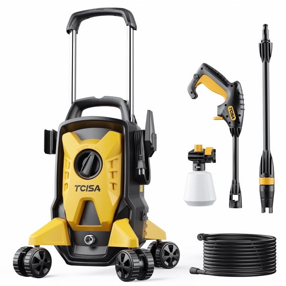 TCISA Electric Pressure Washer,4000 PSI Max 2.8 GPM Power Washer with 35FT Cord,20FT Hose,Adjustable Nozzle 0-120°,Foam Cannon for Car Garden Patio Yellow