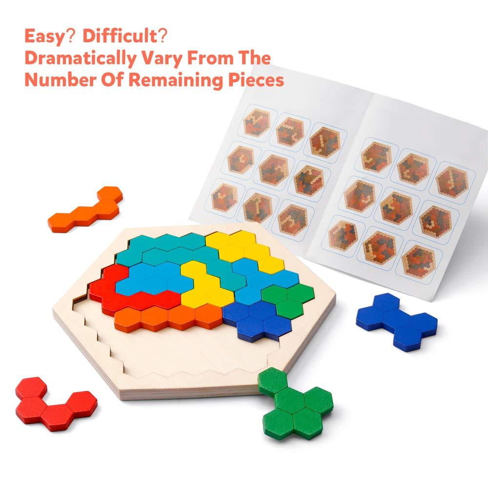 Eye-Hand Coordination Exercise 6 in 1 Cube 3D Wooden Puzzle and A Set of Wooden Tangram Childrens Educational Toys Childrens Brain Thinking and Imagination Stimulation Marine Animal