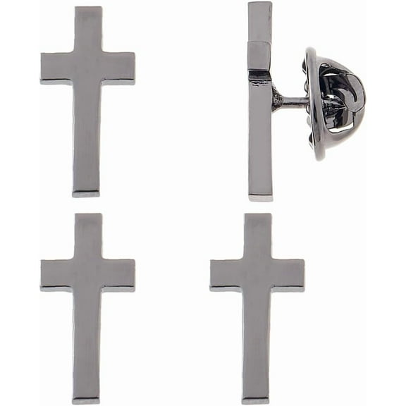 1 set 4Pcs Black Cross Pins Alloy Cross Brooches Metal Cross Brooches for Funeral Church Pray Public Event Lapel Pin Bulk for Backpack Clothes 18x13mm