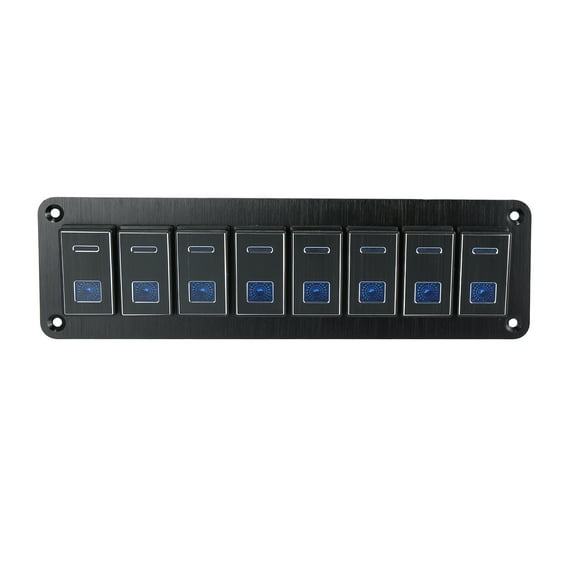 Car Marine Boat 8 Gang 5 Pin Toggle Rocker Switch Panel 12V/24V Circuit Breaker Blue LED Indicator Aluminum Alloy Black
