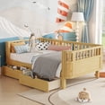 thumbnail image 3 of Twin Size Wood Platform Bed for Kids, Wood Low Profile Twin Bed with Rails, Suitable for Girls and Boys,Natural, 3 of 13