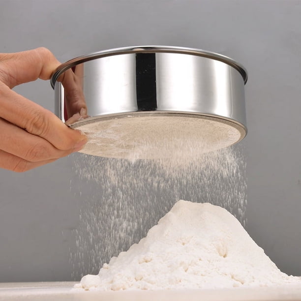Tamiz De Harina De Acero Inoxidable De Una Mano - Doble Capa, Con Mango, Para Cocina