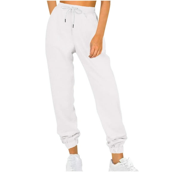 aidice Summer Pants for Women Casual Comfy Fitting Drawstring Ruched Solid Color Workout Jogger Pants