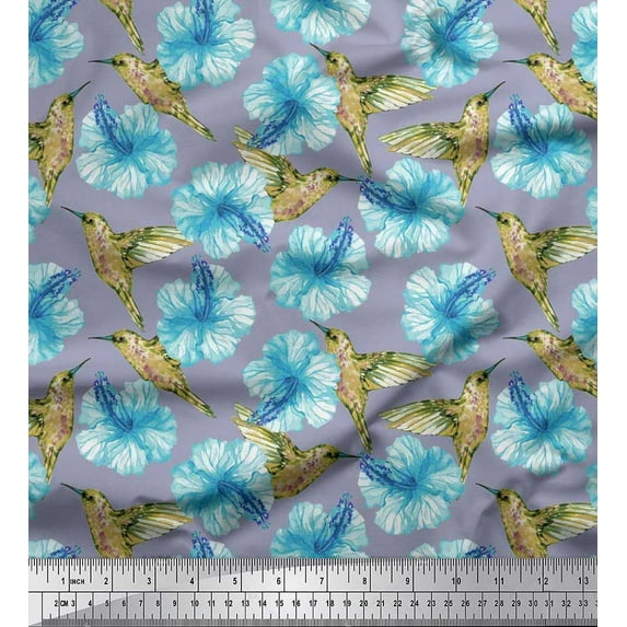 Soimoi Georgette Viscose Fabric Hummingbird & Floral Decor Fabric Printed Yard 42 Inch Wide