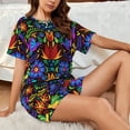 thumbnail image 4 of Balery Colorful Floral Conjunto de Pijama para Mujer con Estampado, Dos Piezas de Manga Corta y Shorts, Ropa de Dormir Suave con Cuello Redondo y Bolsillos-Small, 4 of 6