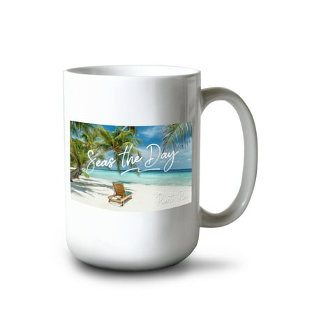 

15 fl oz Ceramic Mug Puerto Rico Seas the Day Beach Lounger and Palms Dishwasher & Microwave Safe