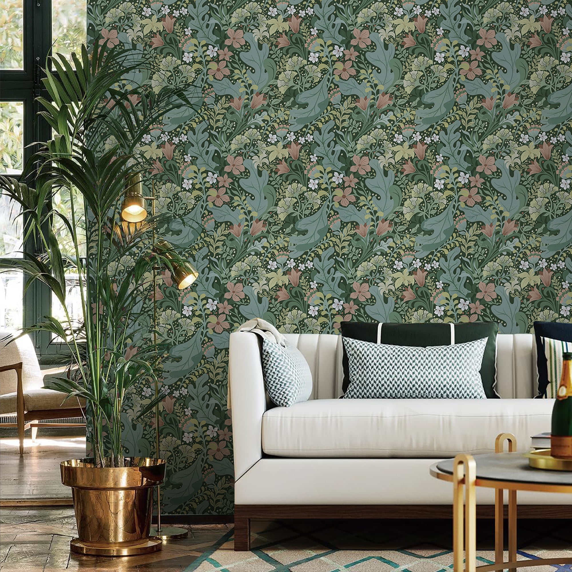 UMIGGEE 17.3-in x 236-in Peel and Stick Wallpaper Green Floral Wallpaper Self Adhesive Removable Wallpaper Waterproof Contact Paper for Living Room Bedroom Decor