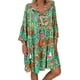 thumbnail image 2 of Vestido de verano de manga larga con cuello en V Vestido de mujer estampado de tela suelta, verde, S kenally AP002186-25, 2 of 5