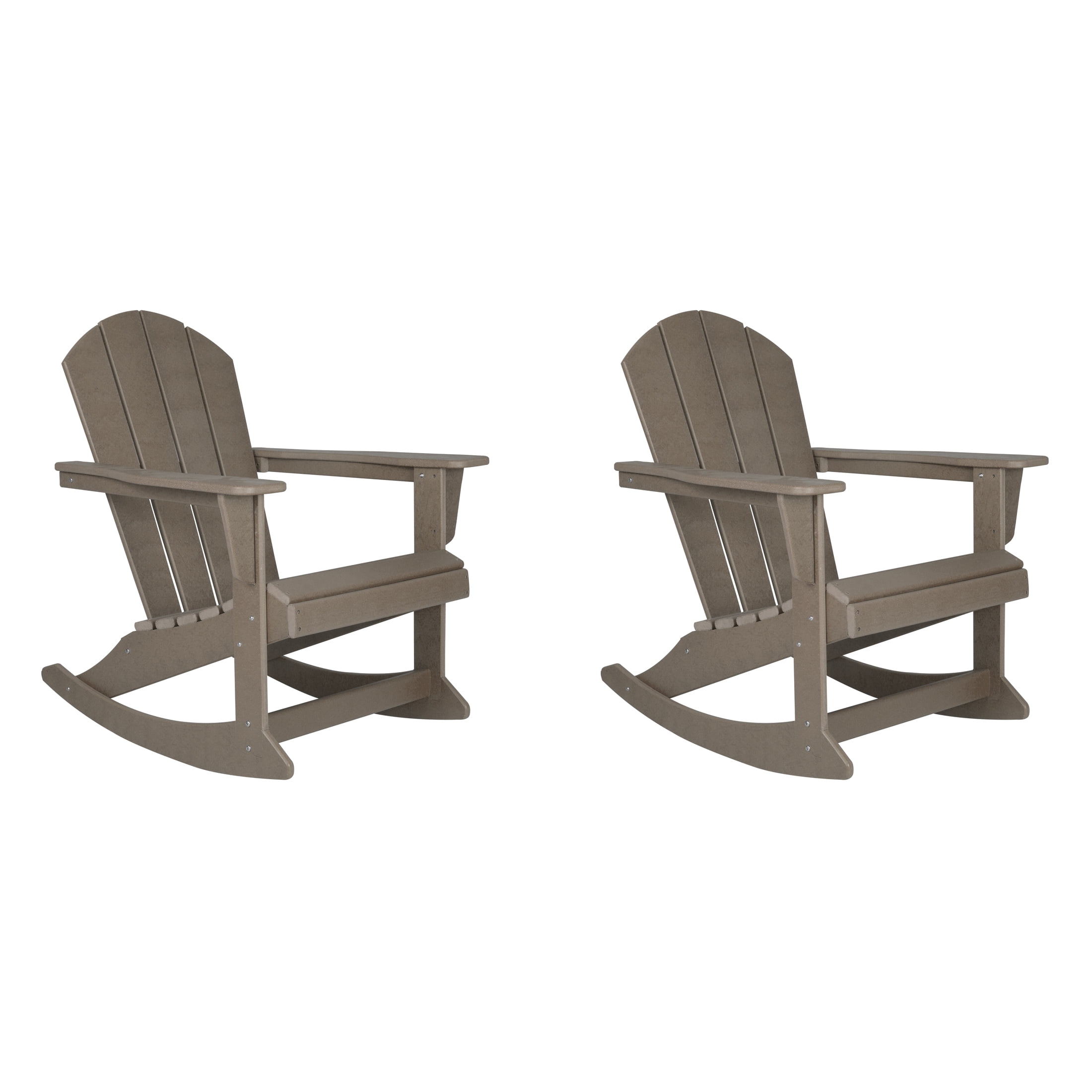 GARDEN Set of 2 - Plastic Outdoor Rocking Chairs for Patio Porch, Weathered Wood