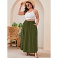 thumbnail image 2 of SHOWMALL Women's Plus Size High Waisted Maxi Skirts with Pockets, Army Green 3X Boho Flowy A-Line Long Skirt, Casual Summer Beach Skirt with Drawstring, 2 of 8