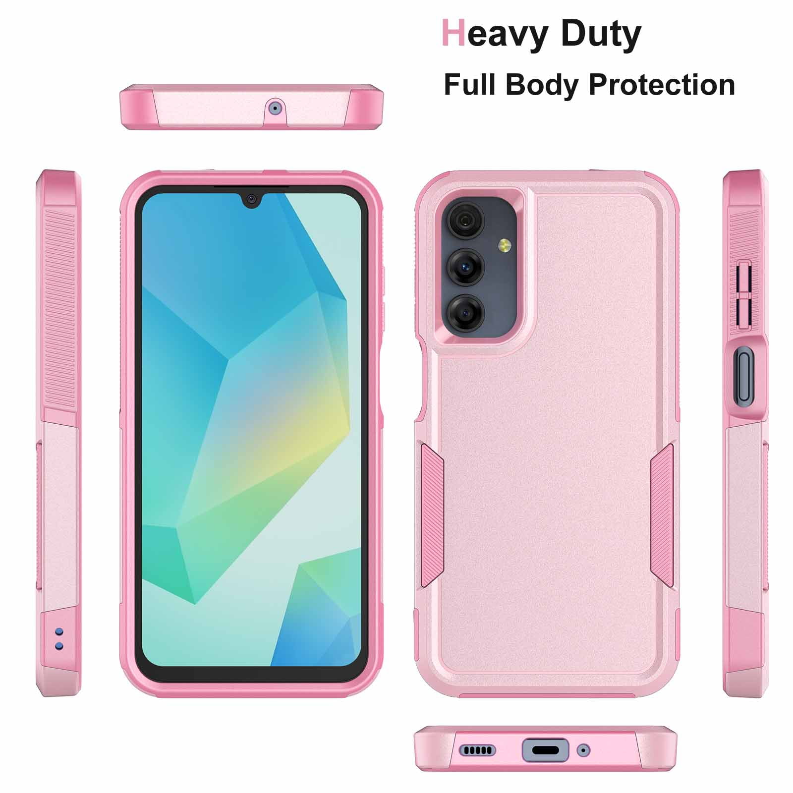 Samsung Galaxy A16 Case,Sturdy Phone Case for Galaxy A16 2025 6.7 inch,Njjex Shockproof Protection Heavy Duty Armor Hard Plastic & Rubber Rugged Bumper 2-in-1 Case Cover-Pink