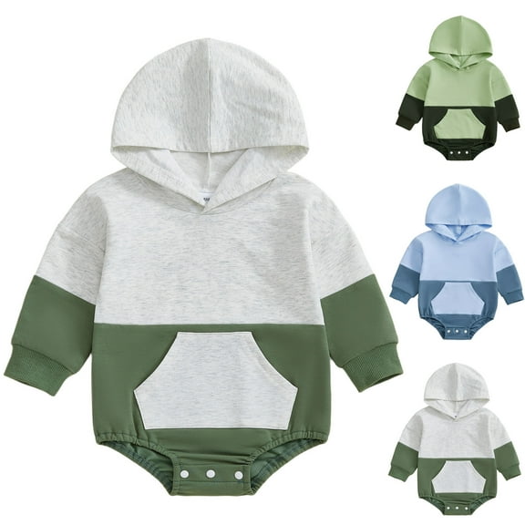Pandaie Newborn Baby Boy Girl Hoodie Sweatshirt Romper Long Sleeve Bodysuit Hoodie Fall Winter Clothes Outfit Grey 6-12 Months