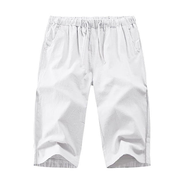 Zszcpp Jogging Shorts For Men Loose Breathable Calf-Length Baggy Drawstring Linen Beach Leisure Trousers Casual Trouser