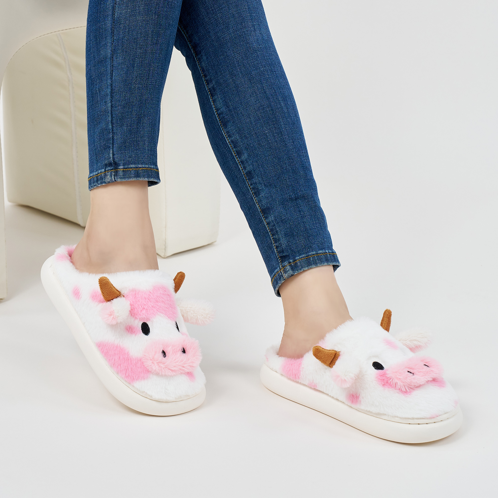 Ecetana Women's Fuzzy Cow House Slippers photo 6