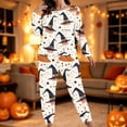 thumbnail image 2 of Women Two Piece Pajama Set Long Sleeve Halloween Pumpkin Ghost Bat Print Cozy Pajama Top and Long Pants Bottoms Relaxation Loungewear 2 Piece Outfits, 2 of 7