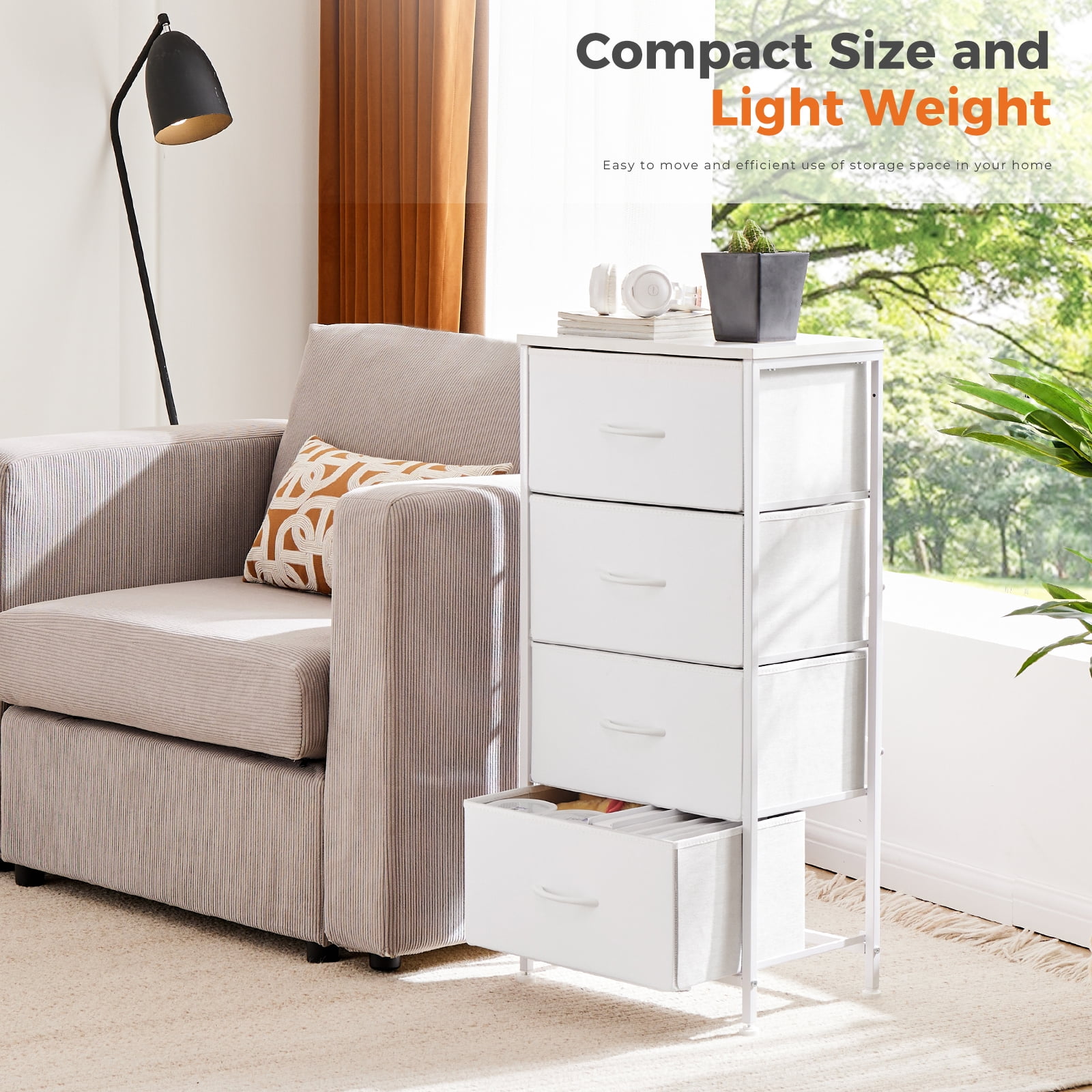 CONCETTA 4-Drawer Fabric Dresser Storage Chest for Bedroom, Closet, Storage Furniture for Adults, White