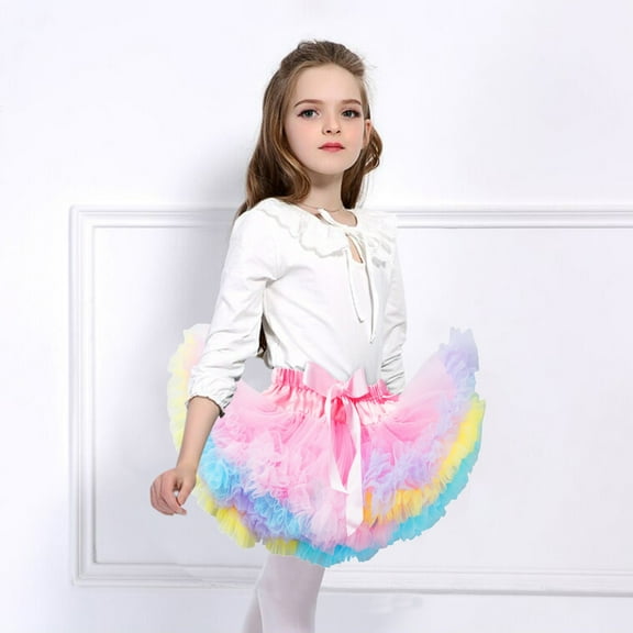 KkSLirnhs 59 Girls' Cute Bubble Mini Skirt with Fluffy Tulle Layers for Summer Lightweight Rainbow Sequin Sparkling Tutu Dancing Mesh Skirt Pink