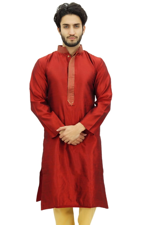 Men's Maroon Long Kurta Casual Shirt Festive Designer Clothing-XXX-Large