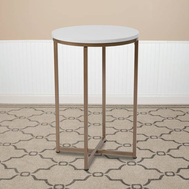 Flash Furniture White End Table with Matte Gold Frame