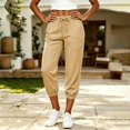 thumbnail image 5 of WGRFFH Women Drawstring Elastic Waist Capri Jogger Pants, Side Pockets Cuffed Ankle Lightweight Tapered Cropped Trousers, Wrinkle Resistant Breathable Casual Pants for Travel Summer Outdoor Khaki, 5 of 8