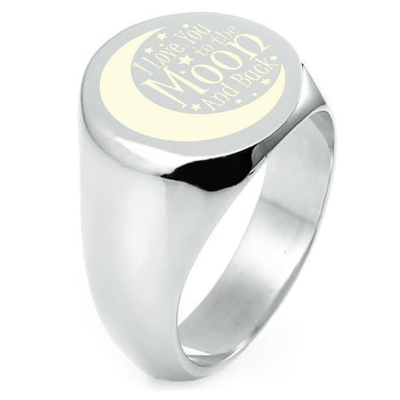 Sterling Silver Crescent I Love You to the Moon and Back Engraved Round Flat Top Polished Ring
