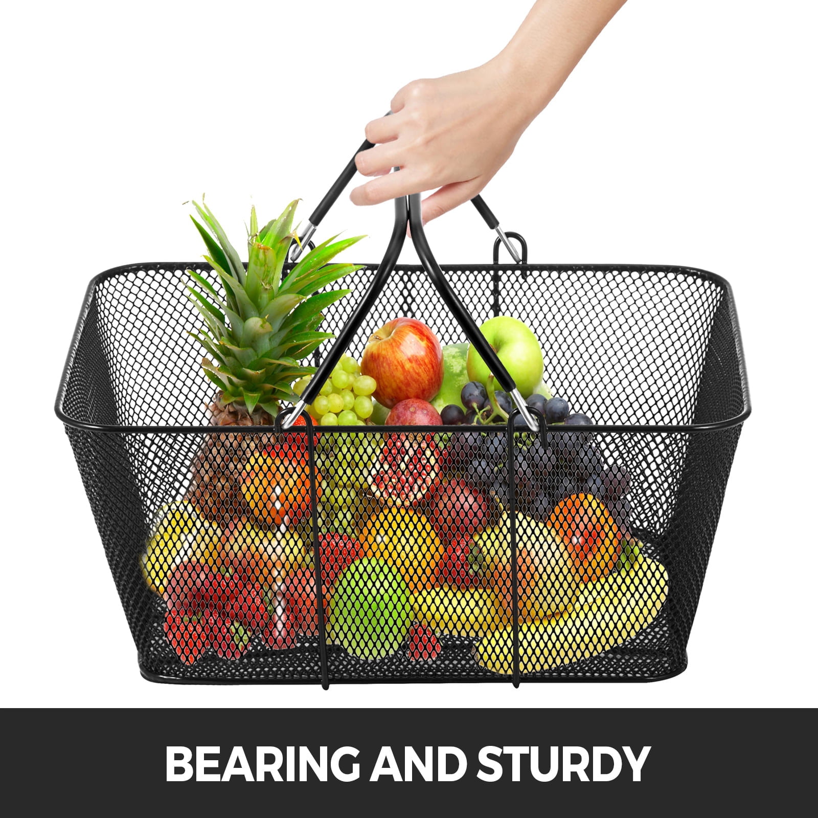 KFFKFF 12 Pieces Mesh Shopping Basket Metal Shopping Basket with Handles Portable