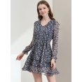 thumbnail image 1 of Unique Bargains Robe à Manches Longues Élastique à Ourlet Volanté avec Ceinture pour Femmes, 1 of 5