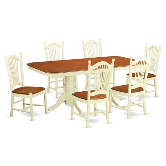 East West Furniture Napoleon 7-piece Wood Kitchen Set in Buttermilk/Cherry
