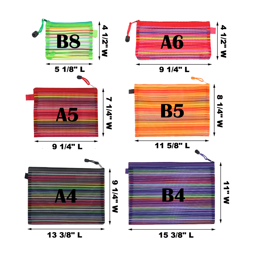 MUKA 24PCS Rainbow Striped Zipper Pouch Waterproof Storage Bags Pencil Case for Travel Cosmetic Toiletry Puzzle Organizing-Black-A6