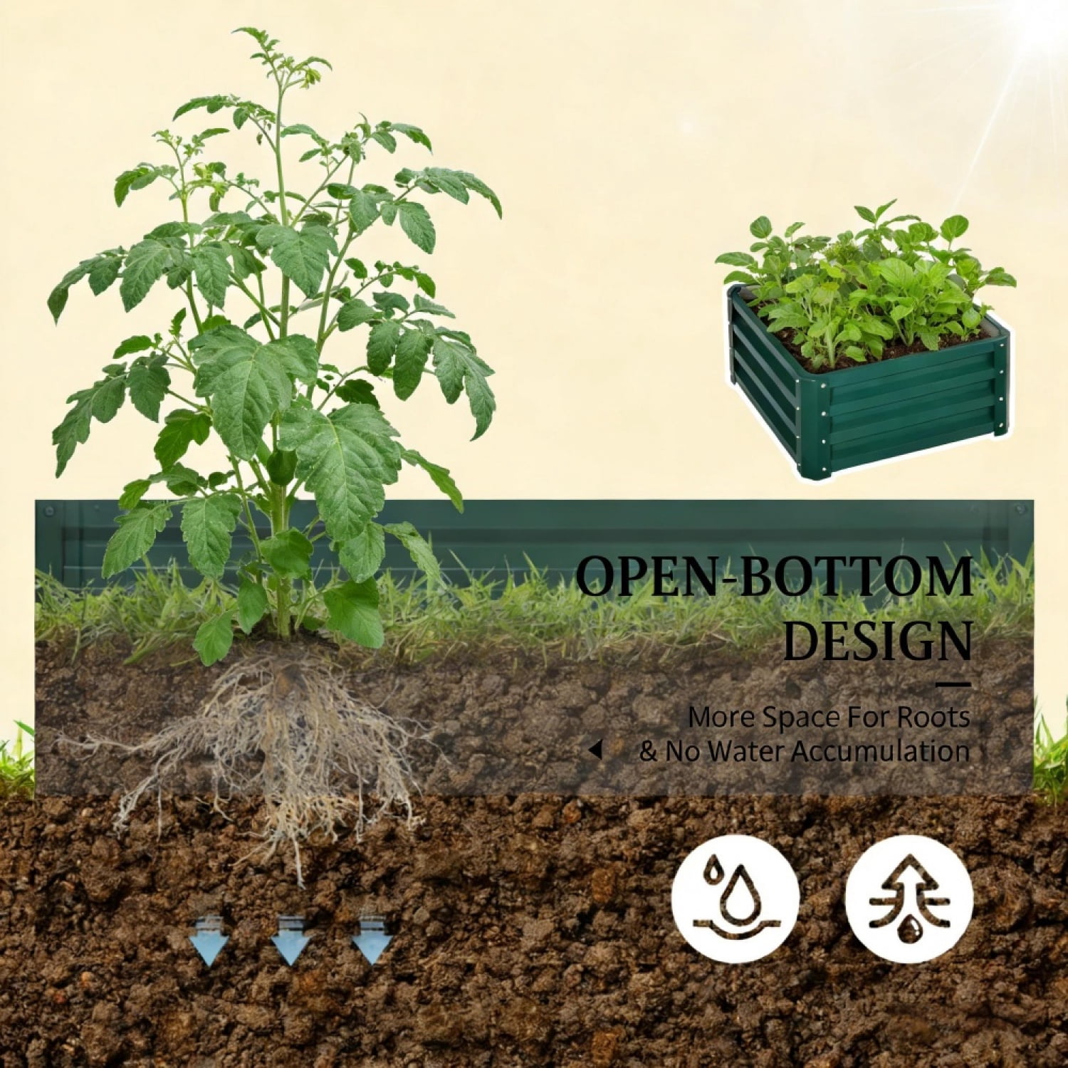 Set of 2 Square Metal Raised Garden Bed 23.5 x 23.5 x 12 Green Powder Coated Steel Planter Box for Vegetables Herbs Flowers