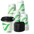 thumbnail image 5 of 10oz Disposable Compostable White Paper Coffee Cups with Black Dome Lids Green Leaf, 5 of 9